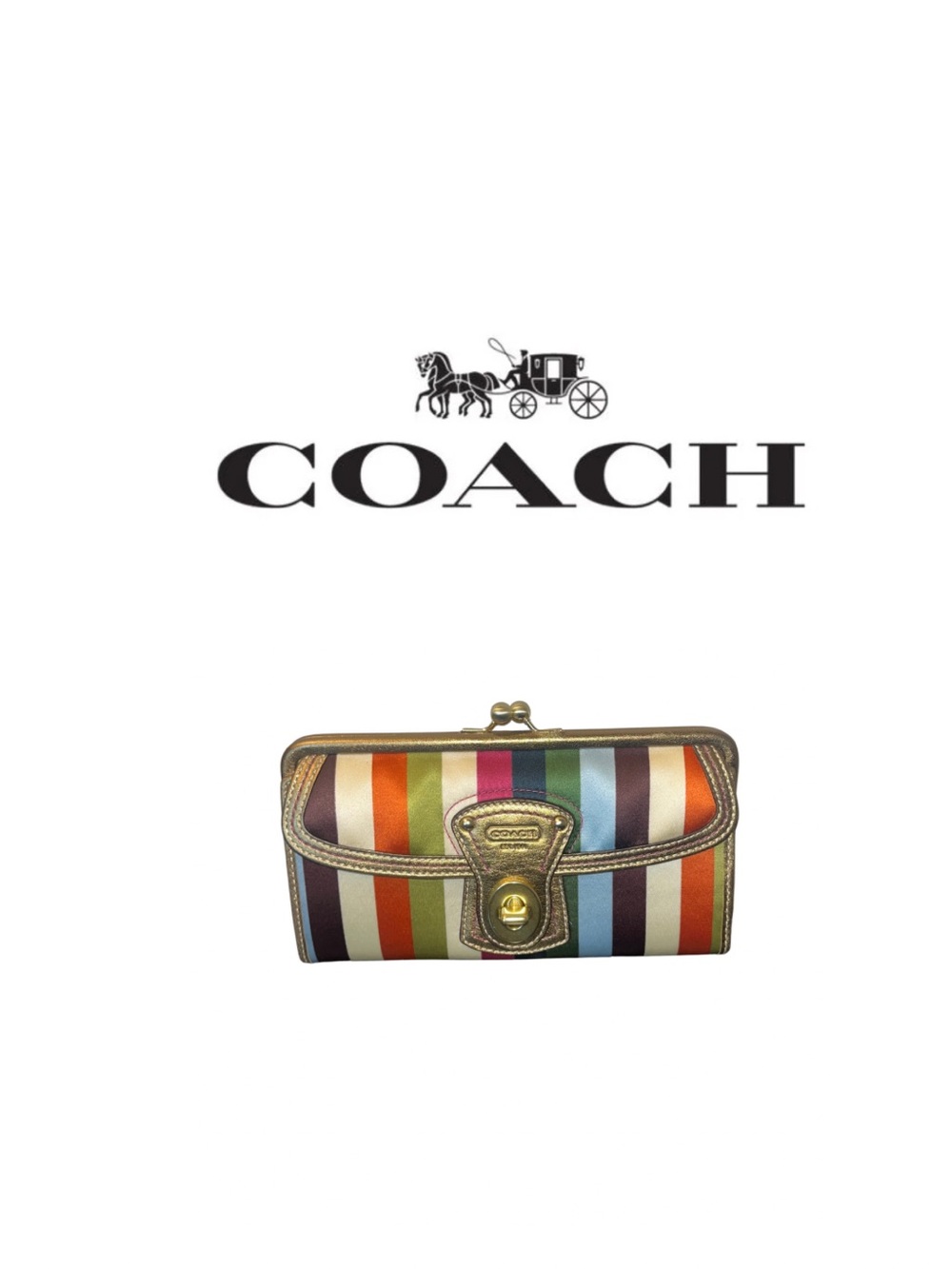 Coach Legacy Stripe Satin Kisslock Wallet